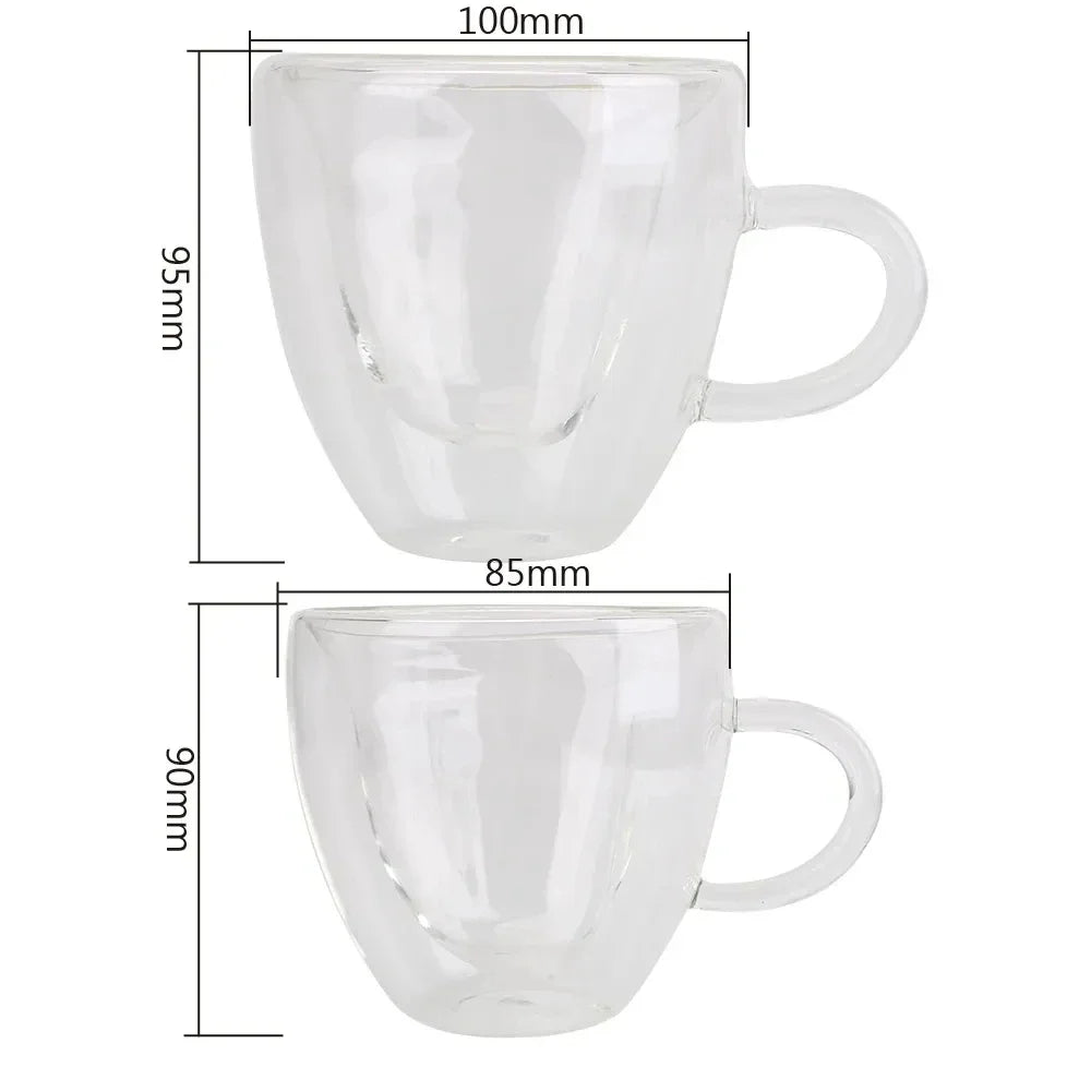 Heart Shaped Double Wall Glass Mugs Set of 4 – 240ml | KEMORELA