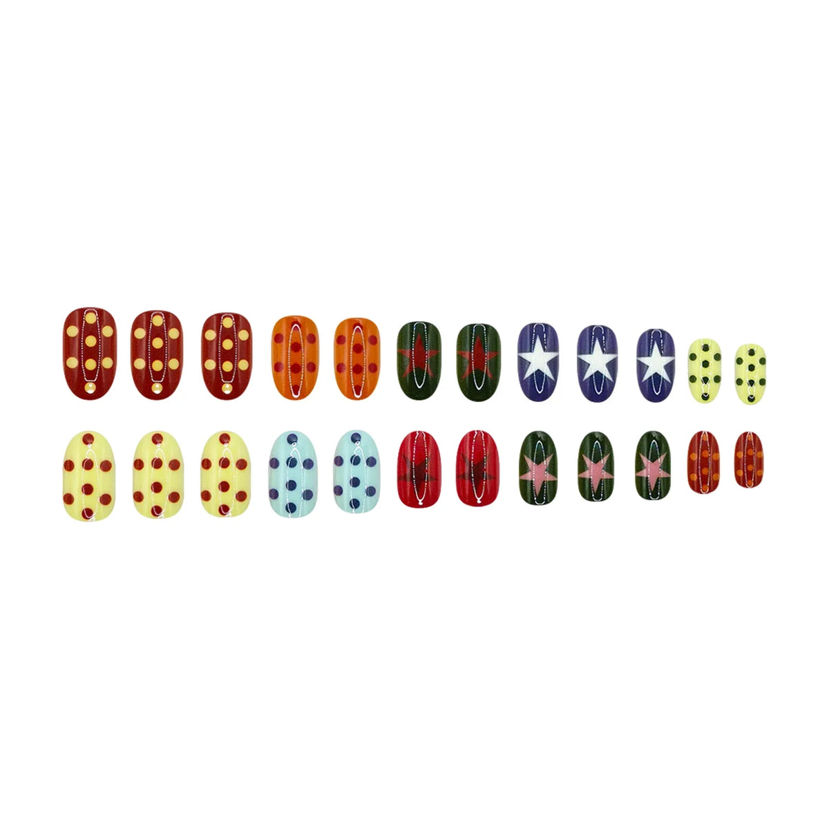Colorful Star Dot Reusable Artificial Fingernails Wearable Short Oval