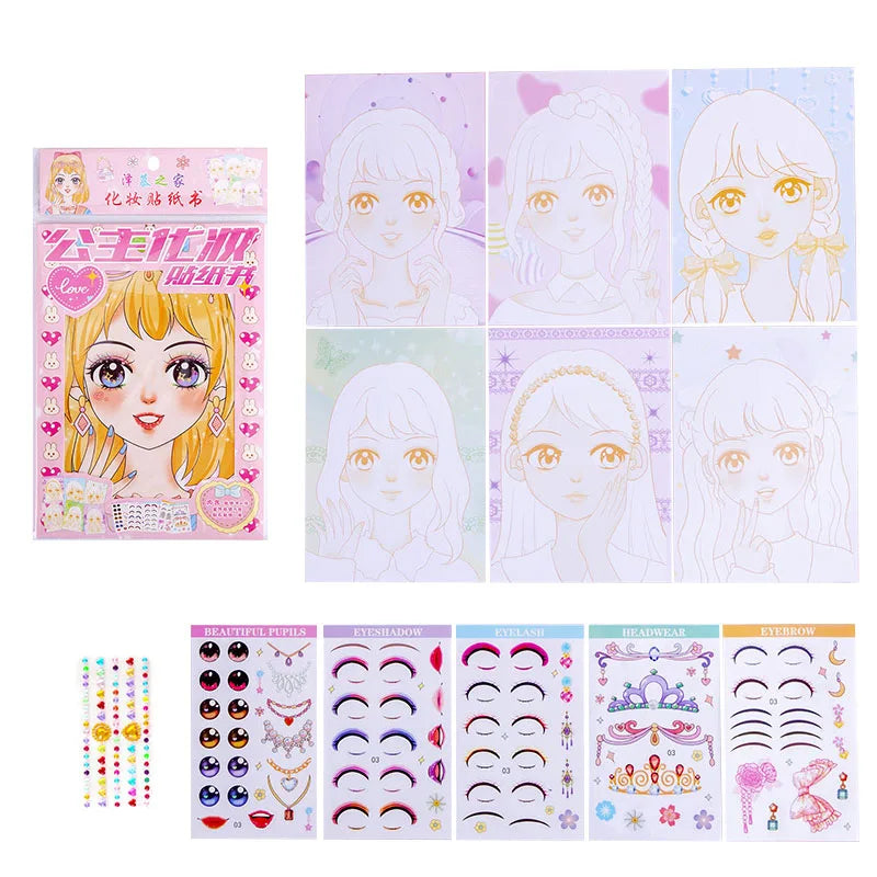 Makeup Sticker Book Kids Girls DIY Graffiti Filling Painting Picture