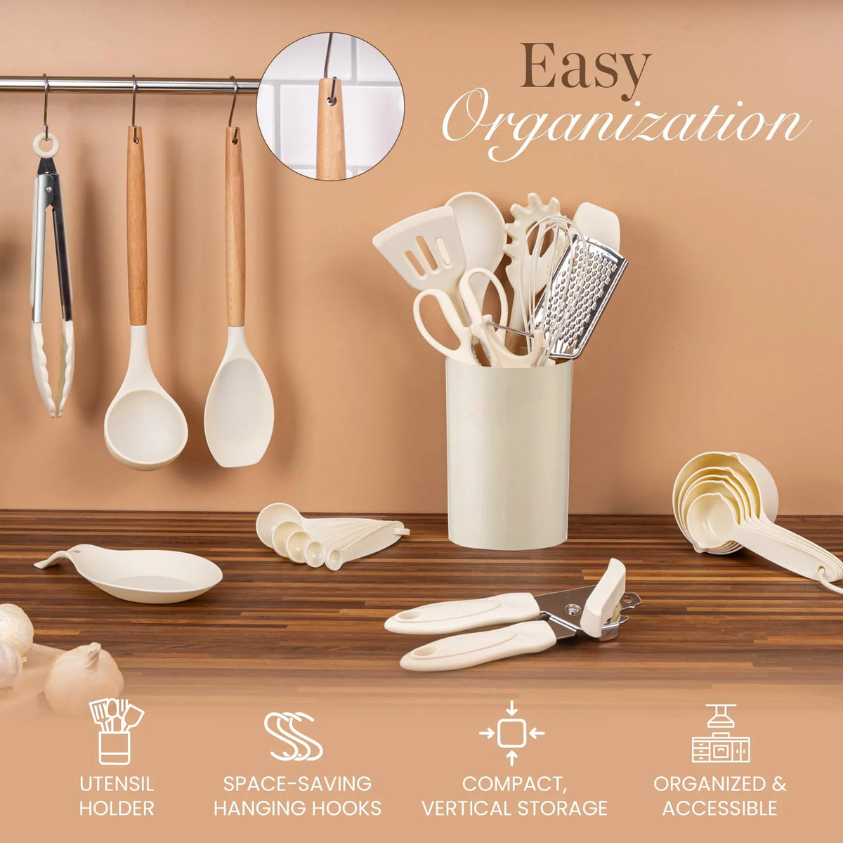 Silicone Kitchen Utensil Set – Wooden Handle Cooking Tools