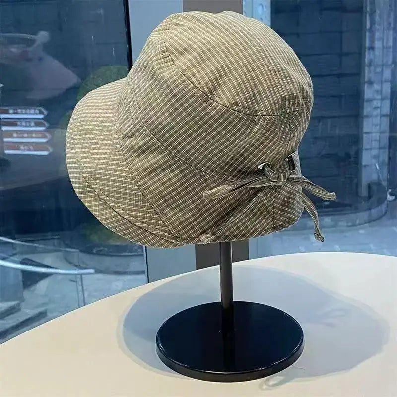 Ladies Plaid Bucket Hat – UV Sun Protection Fisherman Cap