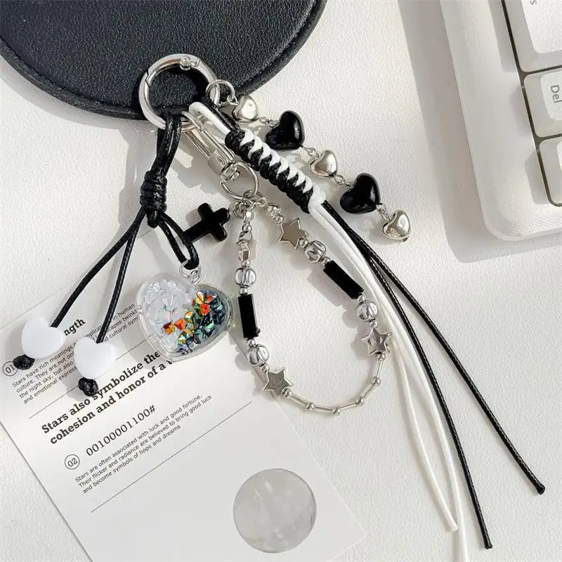 Braided Rope Bow Bead Fluffy Ball Keychain Charm | Girls Gift