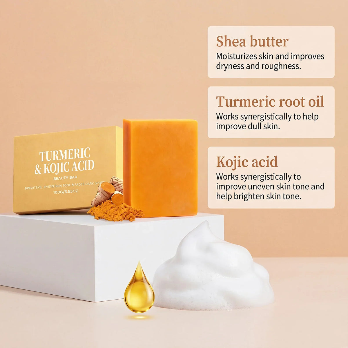 Turmeric Kojic Acid Brightening Soap Bar – Face & Body 100g