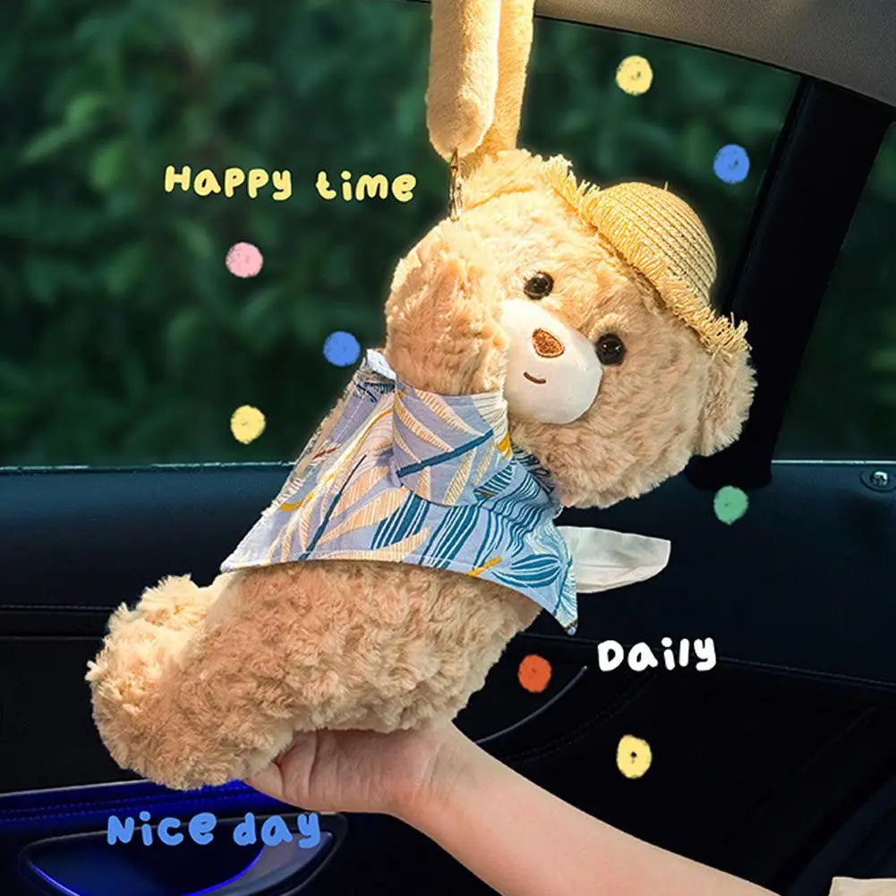 Cute Bear Plush Car Tissue Box Holder – Car & Home Decor