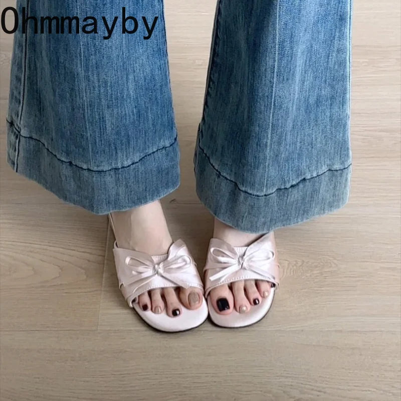 Women's Satin Wedge Slippers – Butterfly-Knot Party Slide