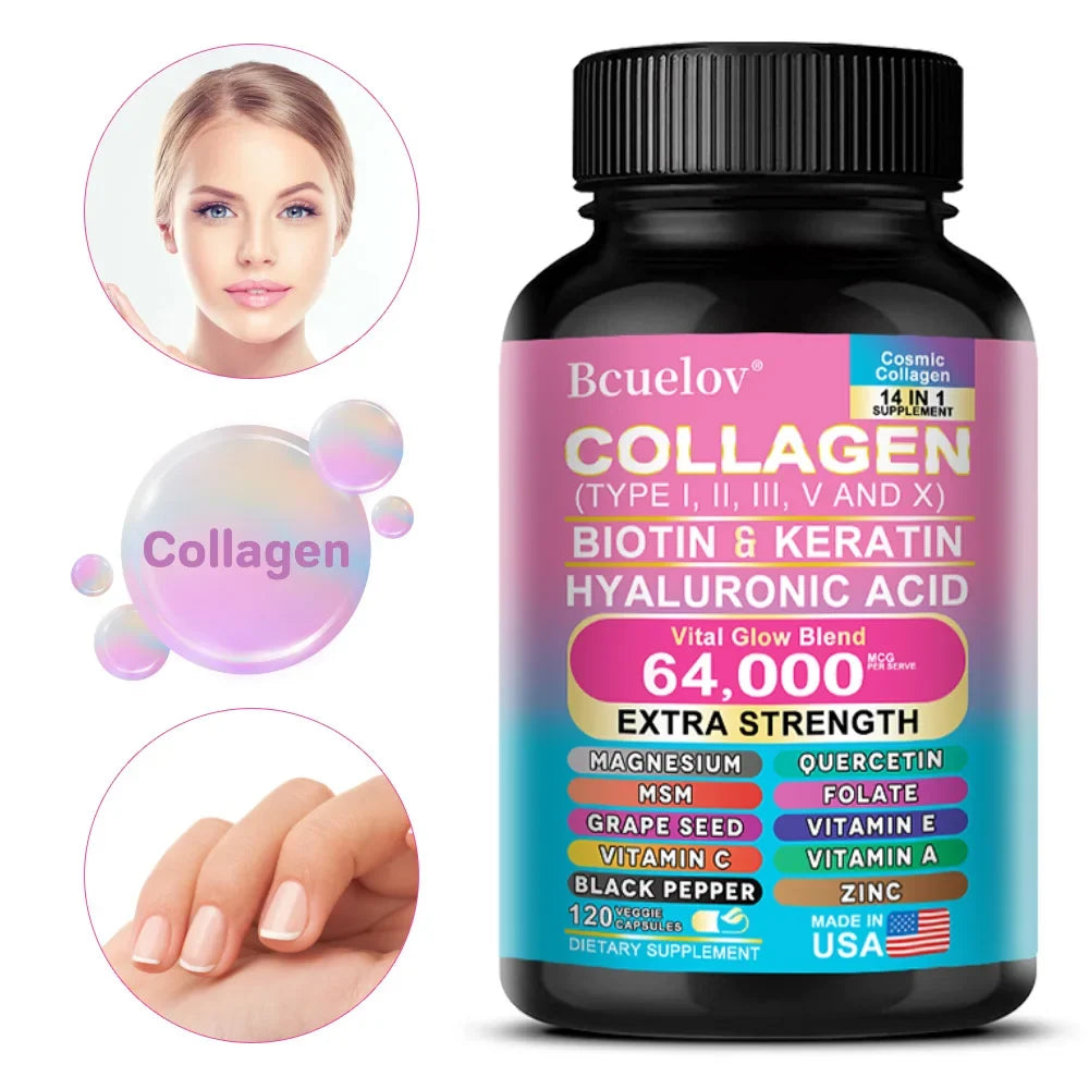 Bcuelov 14-in-1 Collagen Peptide Capsules | Skin Hair Nails