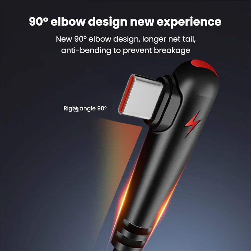 120W USB-C 90° Elbow Fast Charging Cable 6A | Samsung Xiaomi
