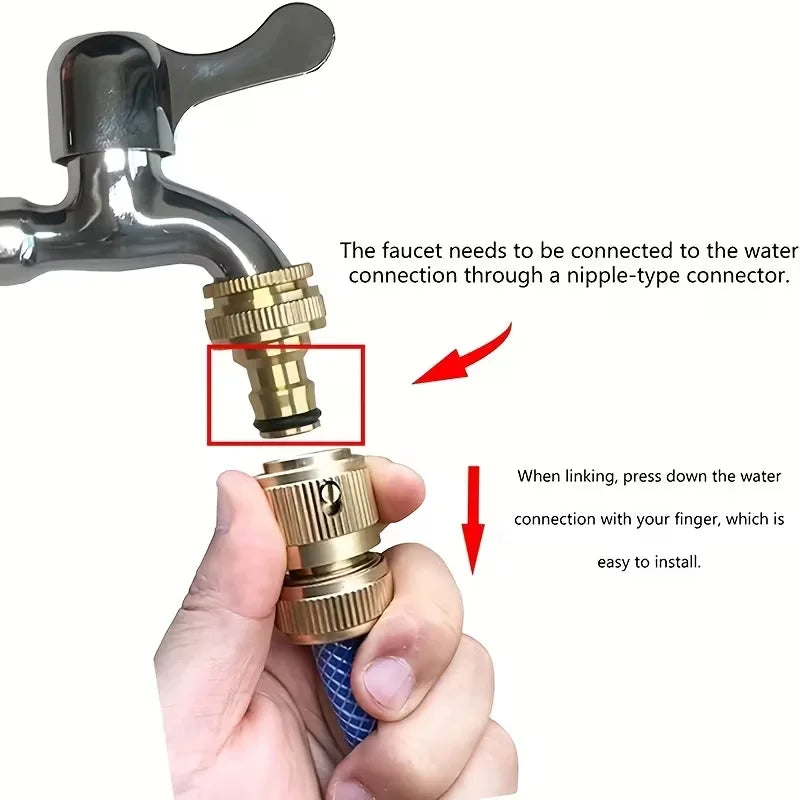 Brass Garden Hose Connectors – 2-in-1 Spray Nozzle Adapter Set of 2