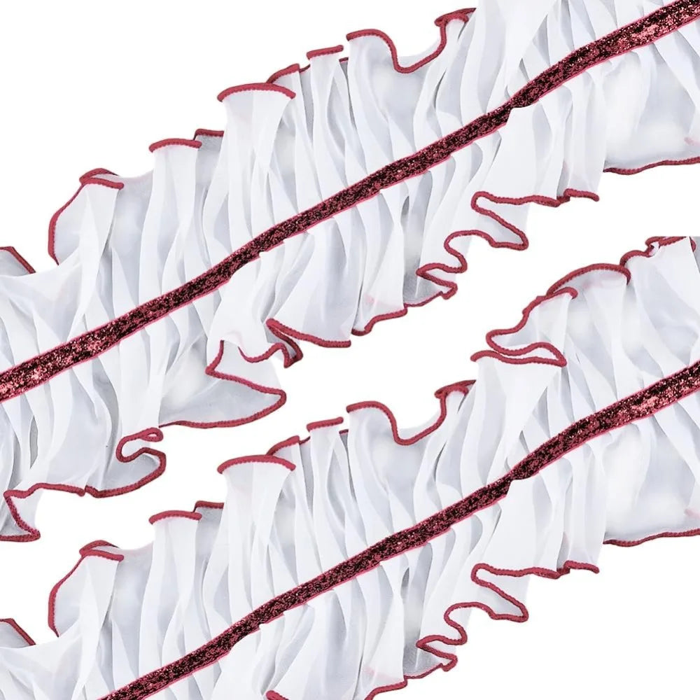 2 Yards Dark Red Organza Wave Edge Lace Trim Ribbon 4 Inch