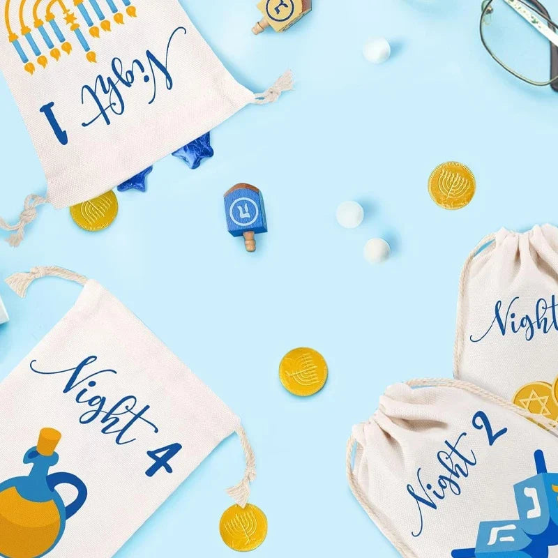 8-Night Hanukkah Countdown Advent Calendar Drawstring Gift Bags