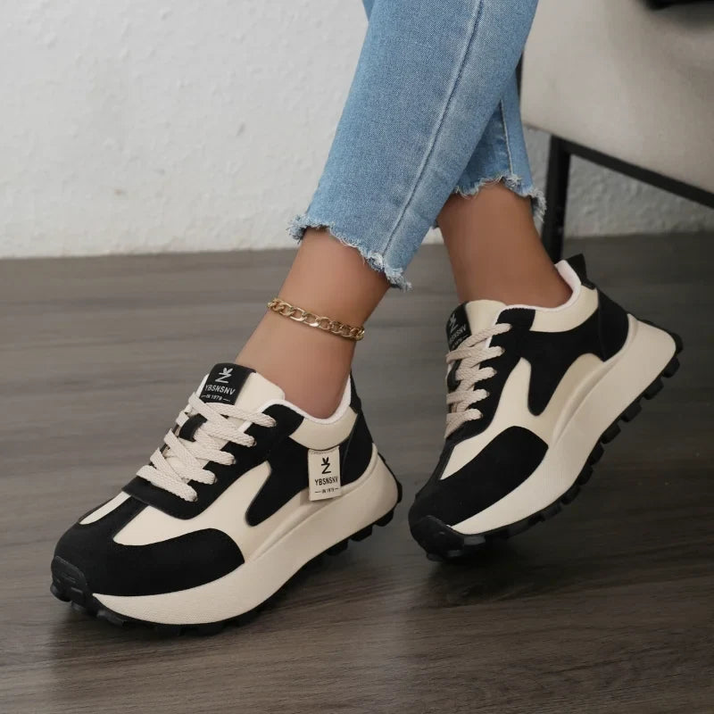 Women's Chunky Sneakers – Lace-Up PU Leather Fashion Shoes