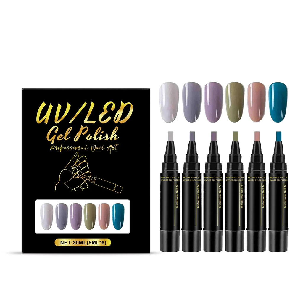 6-Color Gel Nail Polish Pen Set – 3-in-1 DIY Nail Art Kit