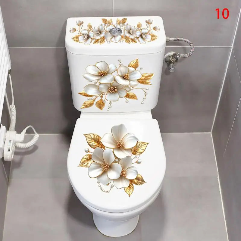 Floral Butterfly Toilet Sticker – Waterproof PVC Bathroom Decal
