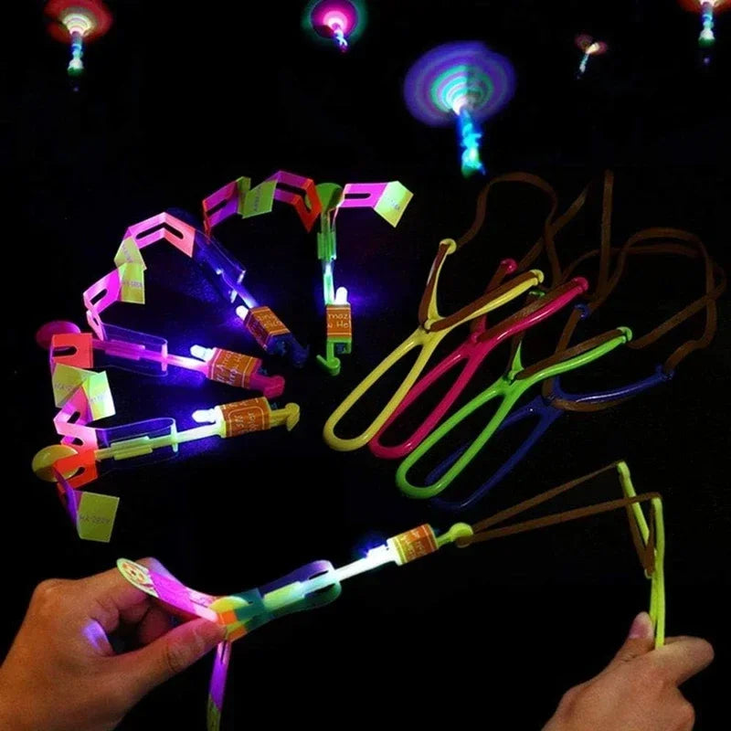 LED Arrow Rocket Helicopter Toy – Rubber Band Launcher, Party Fun