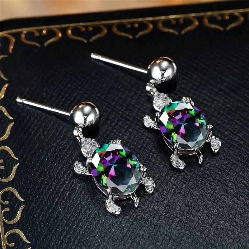 Huitan Turtle Drop Earrings – Cubic Zirconia Animal Jewelry
