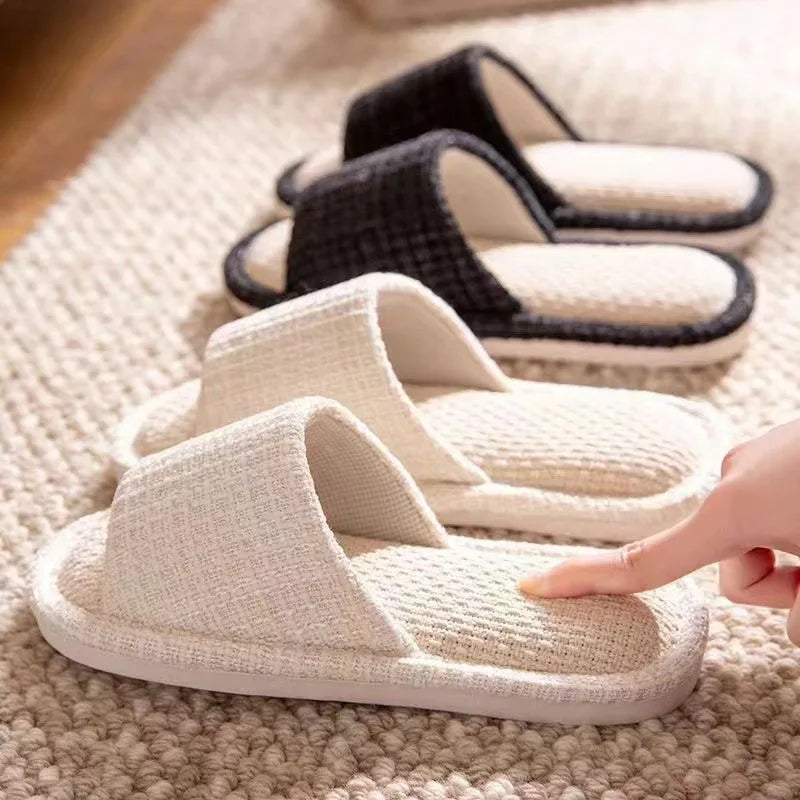 Women's Linen Indoor Slippers – Non-Slip Soft Sole, Odor Control