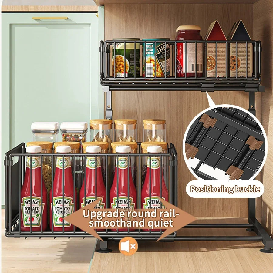 2-Tier Pull-Out Under Sink Organizer | Adjustable Sliding Shelf