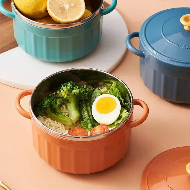 Insulated Stainless Steel Noodle Bowl 850ml – Portable Lunch Box