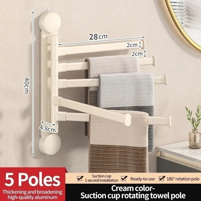 Drill-Free Suction Cup Rotating Towel Rack | Multi-Bar Folding