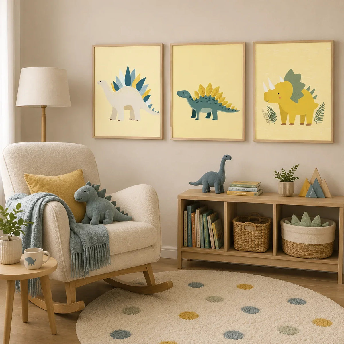 Cartoon Dinosaur Canvas Wall Art | Kids Nursery Poster Print