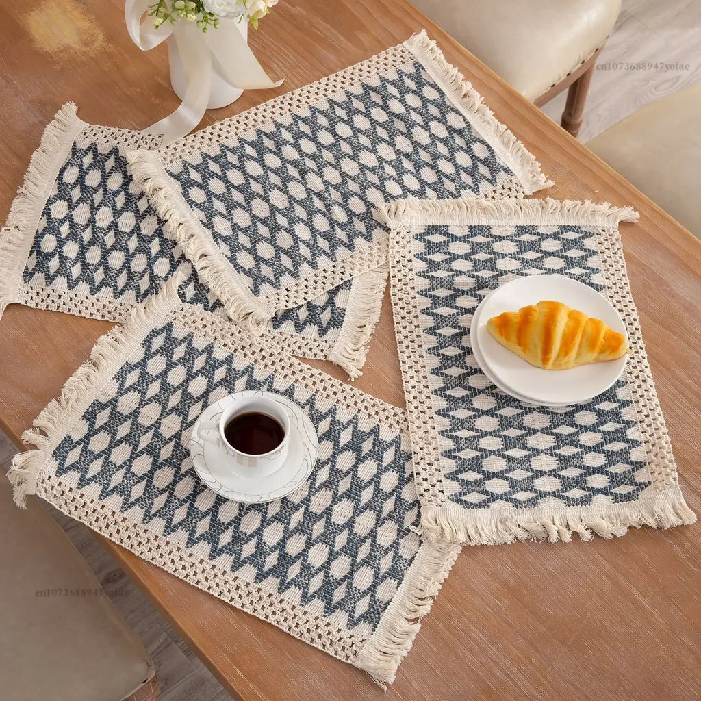 Boho Placemats Macrame Table Decor Natural Cotton Burlap Farmhouse
