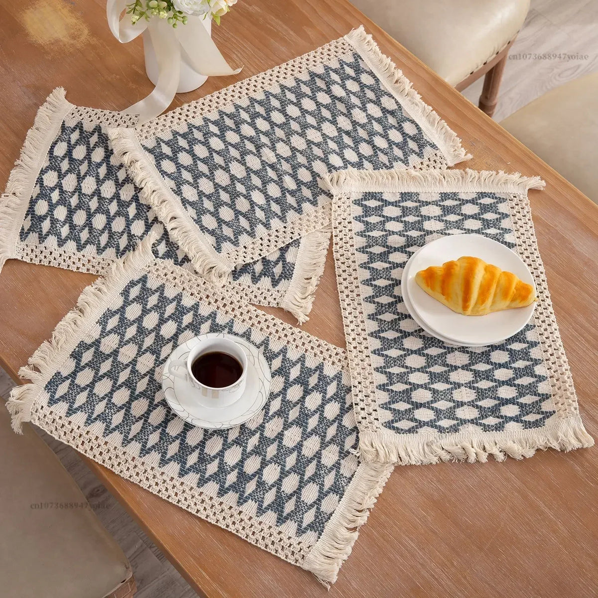 Boho Placemats Macrame Table Decor Natural Cotton Burlap Farmhouse