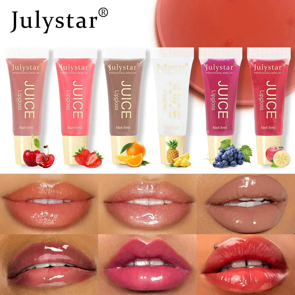 6-Color Fruit Flavor Mirror Lip Gloss Oil | Long-Lasting Shine