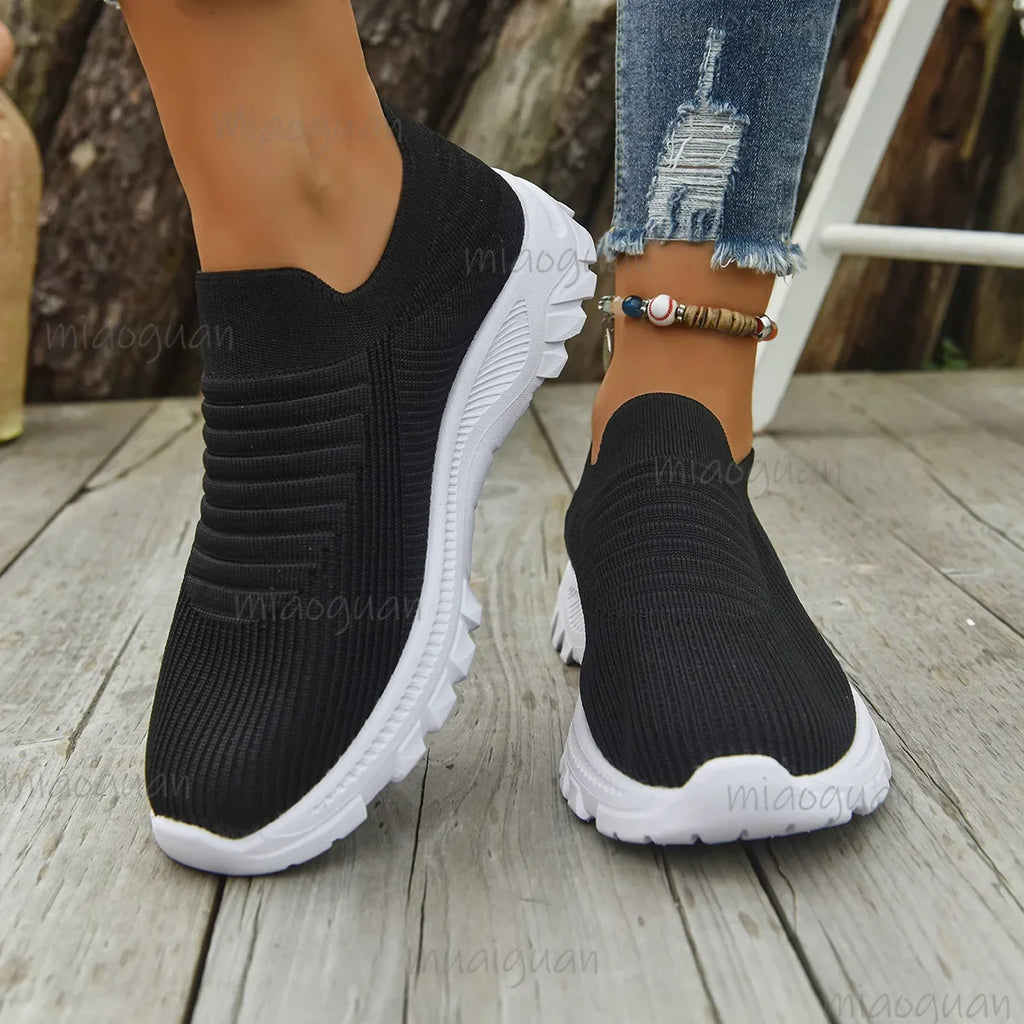 Women's Knit Slip-On Sneakers – Soft Sole Breathable Casual Shoe
