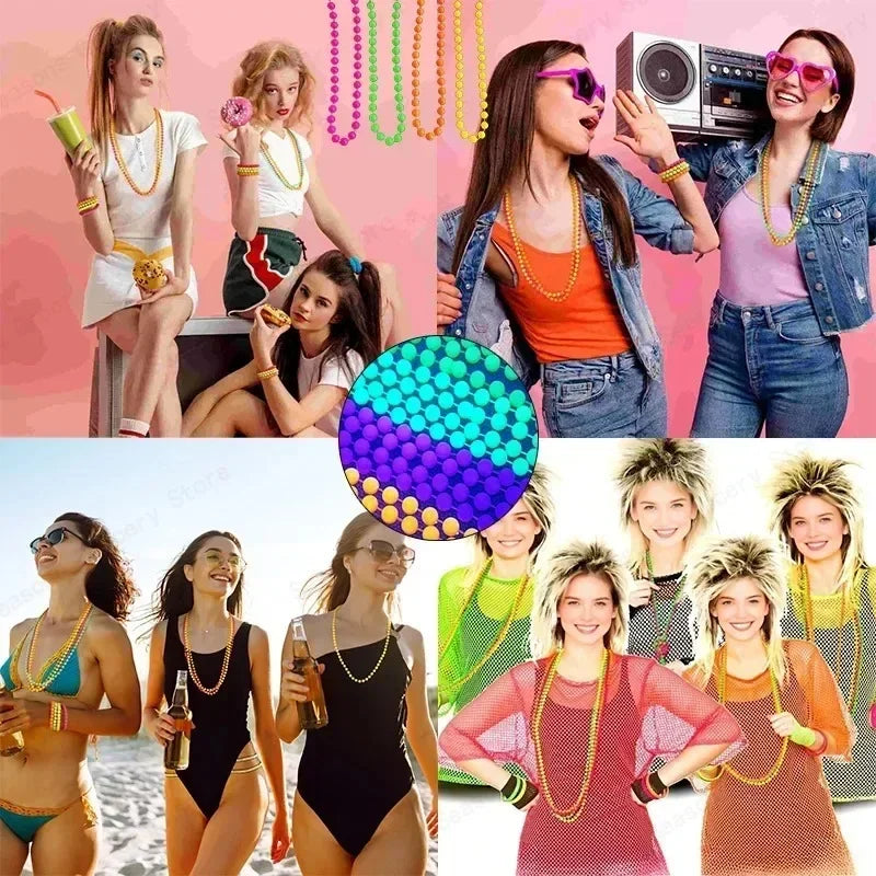 Neon Glow Bead Necklace & Bracelet Set – 4–40 PCS UV Party