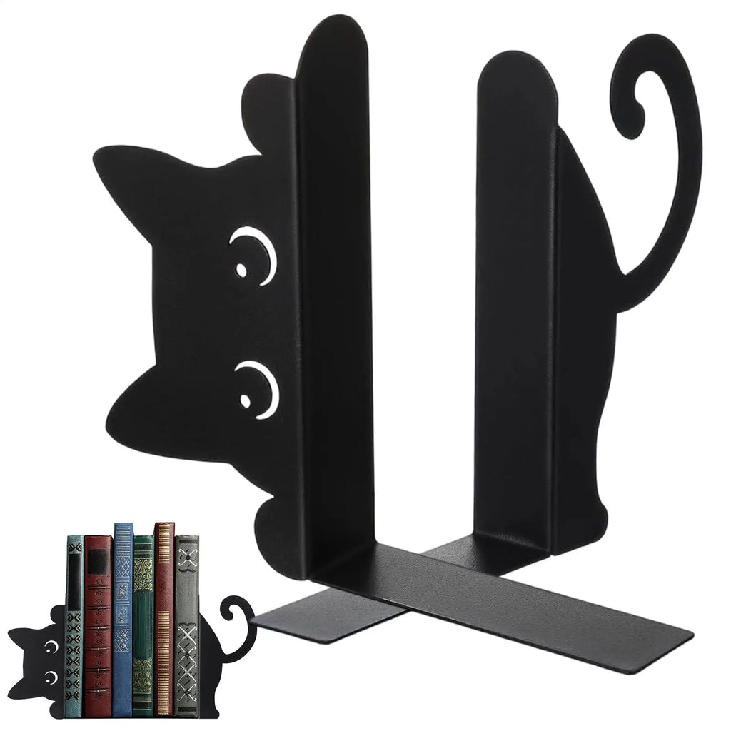 Cat Bookends Set of 2 – Iron Metal Shelf & Desk Organizer