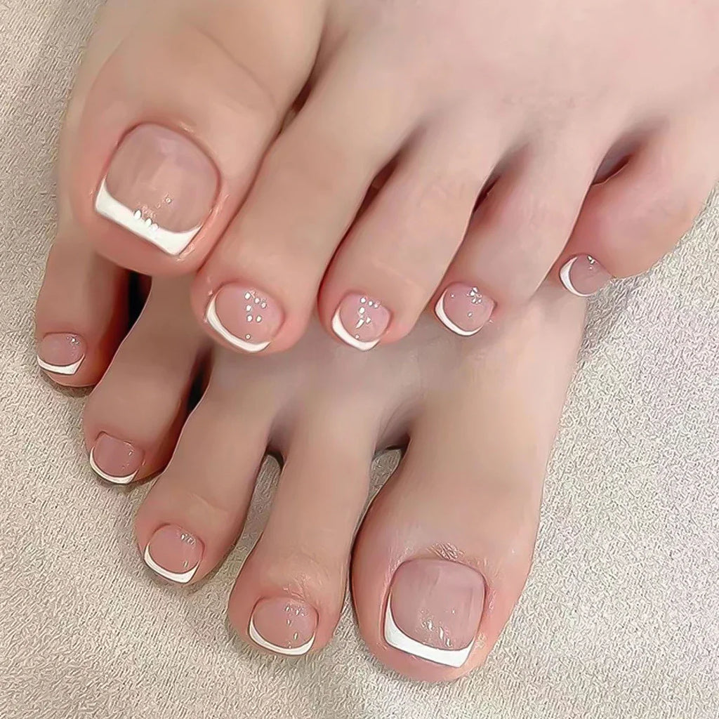 Nude & Black French Tip Press-On Toenails 24pcs | Square