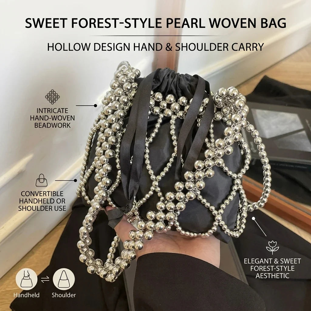 Pearl Woven Crossbody Bag for Women | Lace Design Purse