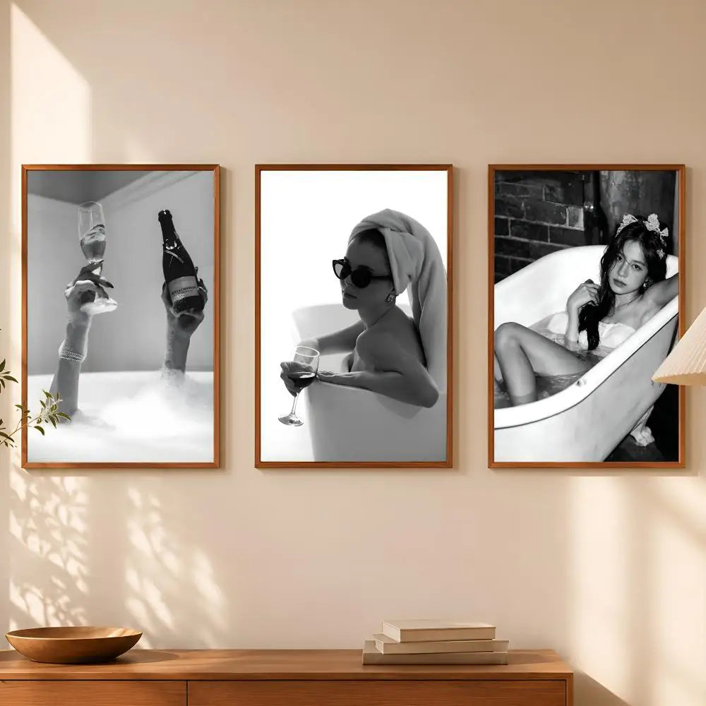 Woman Drinking Wine in Bathtub Poster – Self-Stick Wall Art