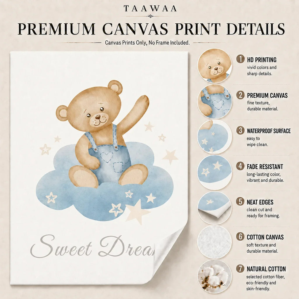 Teddy Bear Nursery Canvas Wall Art | Nordic Kids Room Print