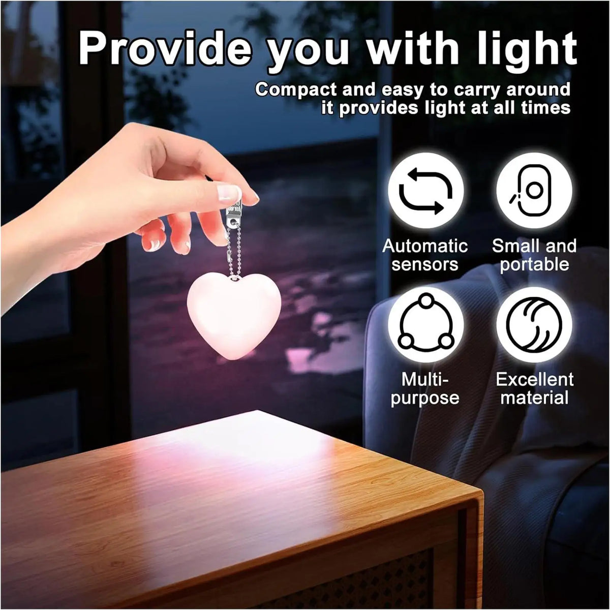 Rechargeable Heart Purse Light | Touch Sensor LED Handbag Lamp