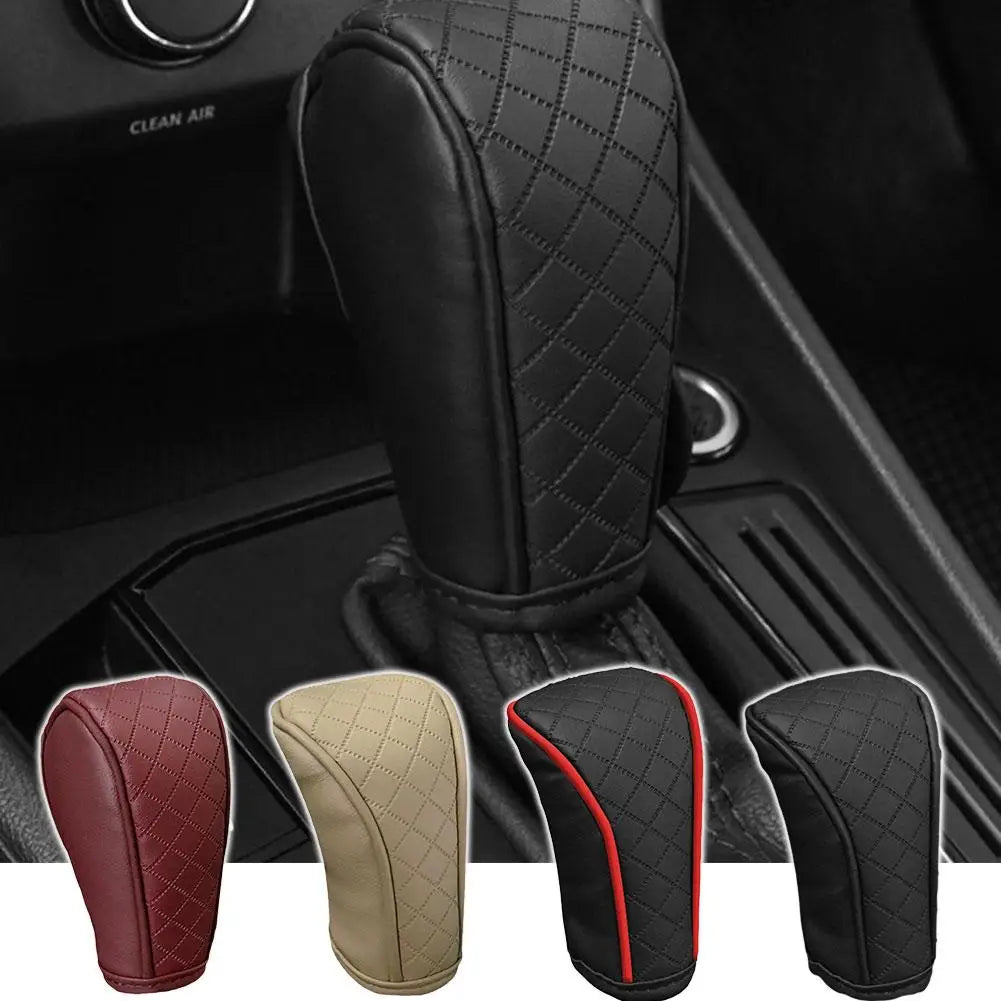 Car Gear Shift Cover Universal Bovine Leather Breathable Carbon Fiber