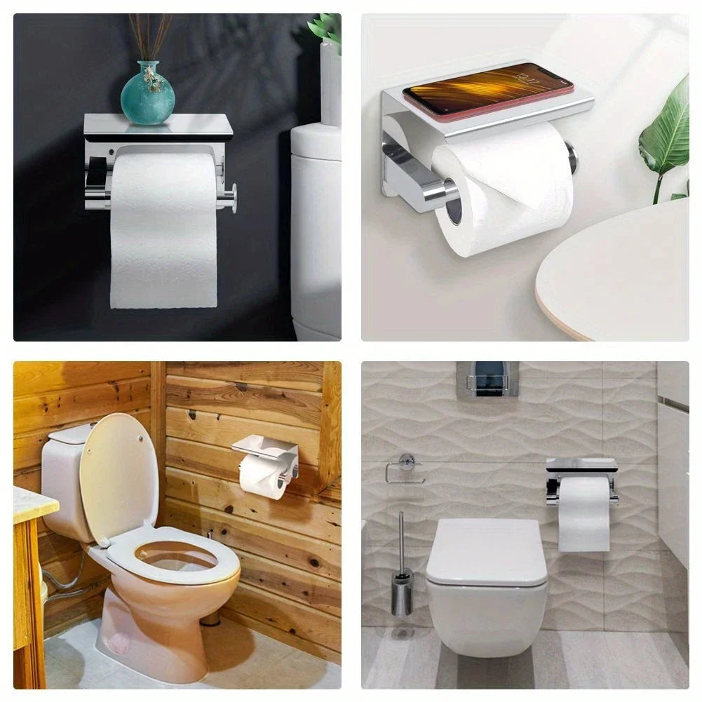 Stainless Steel Toilet Paper Holder with Phone Shelf