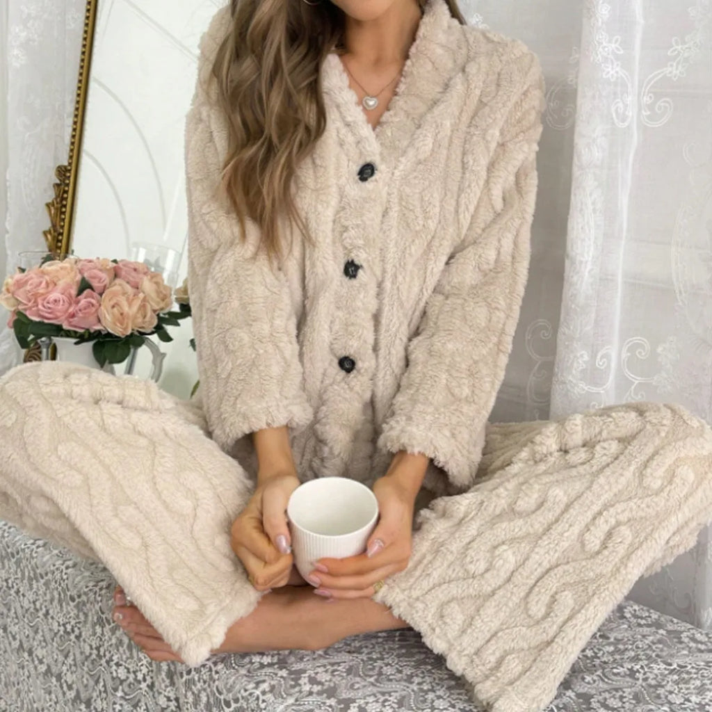 Women's Coral Velvet Pajama Set – Thick Warm Winter Loungewear