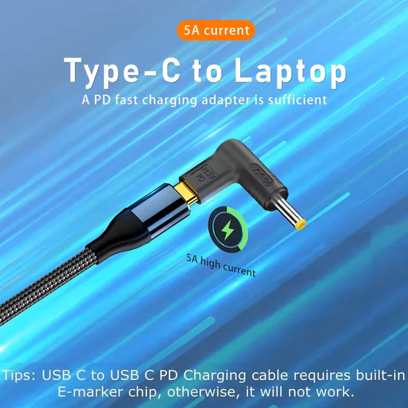 100W USB-C to DC Laptop Charger Adapter – HP Dell Asus Lenovo