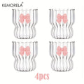 KEMORELA Bow Vintage Ripple Glass Cups 350ml – Set of 2/4/6