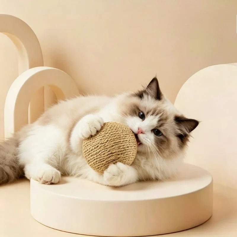 Extra Large Sisal Ball Cat Toy – Chew, Scratch & Teaser Wand