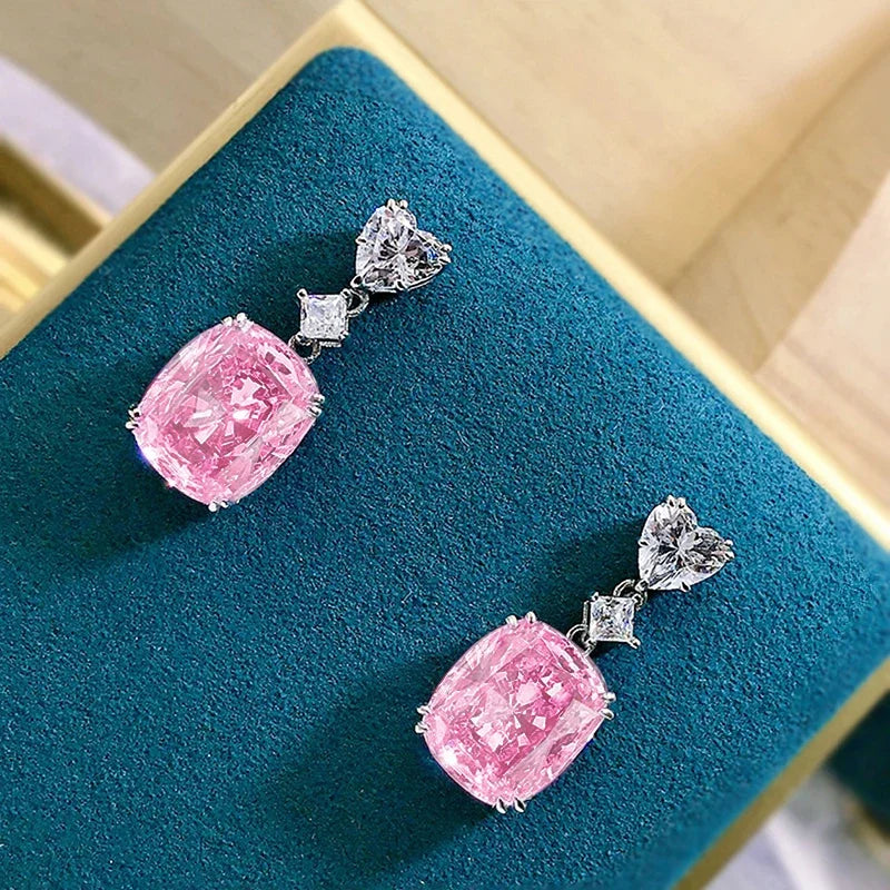 Huitan Pink Cubic Zirconia Drop Earrings | Wedding Party Jewelry