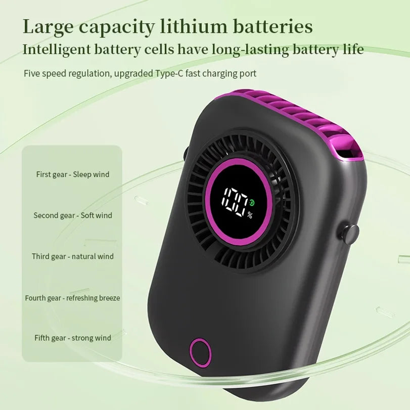Bladeless Neck Fan USB Rechargeable 5 Speeds RGB – Portable