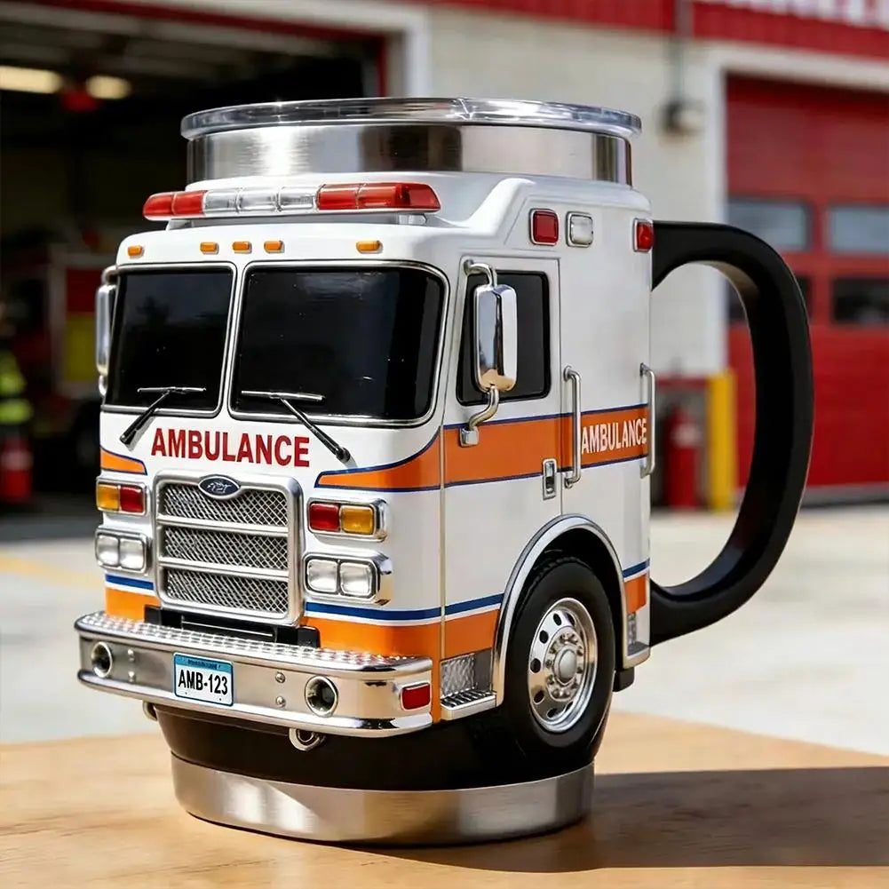 Fire Truck Novelty Coffee Mug – Resin & Stainless Steel