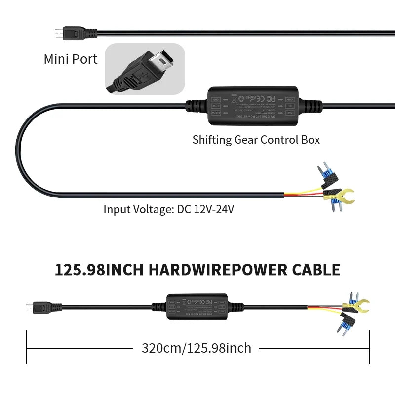 24H Parking Mode Hardwire Kit – Mini USB & Type-C Dash Cam