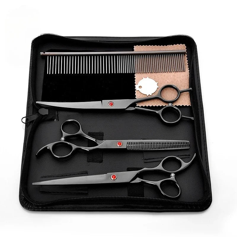 7" Professional Dog Grooming Scissors Set – Cut, Thin & Curved