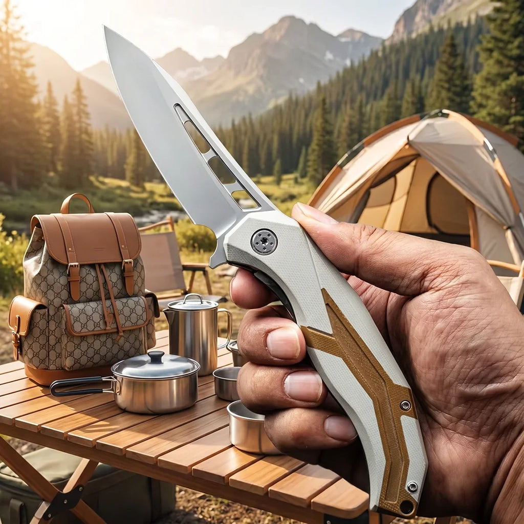 G10 Folding Knife – D2 Steel Blade for Camping & Hiking