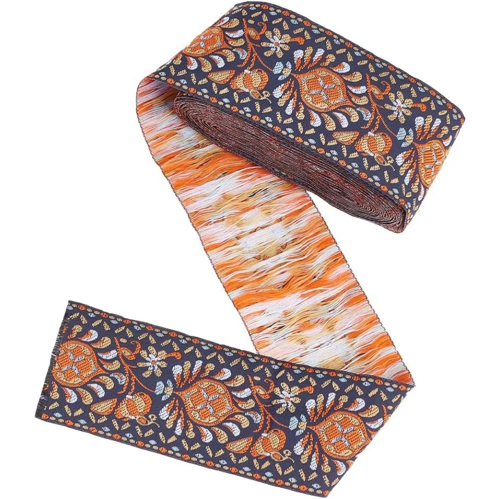 5 Yards Coral Jacquard Flower Ribbon – 2 Inch Polyester Trim