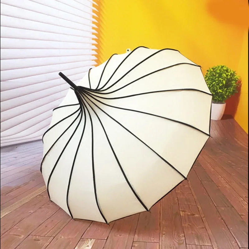 Vintage Long-Handle Umbrella – Windproof & UV-Proof, 16-Rib