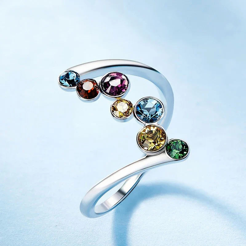 Huitan Colorful CZ Women's Ring – Silver-Tone Fashion Jewelry